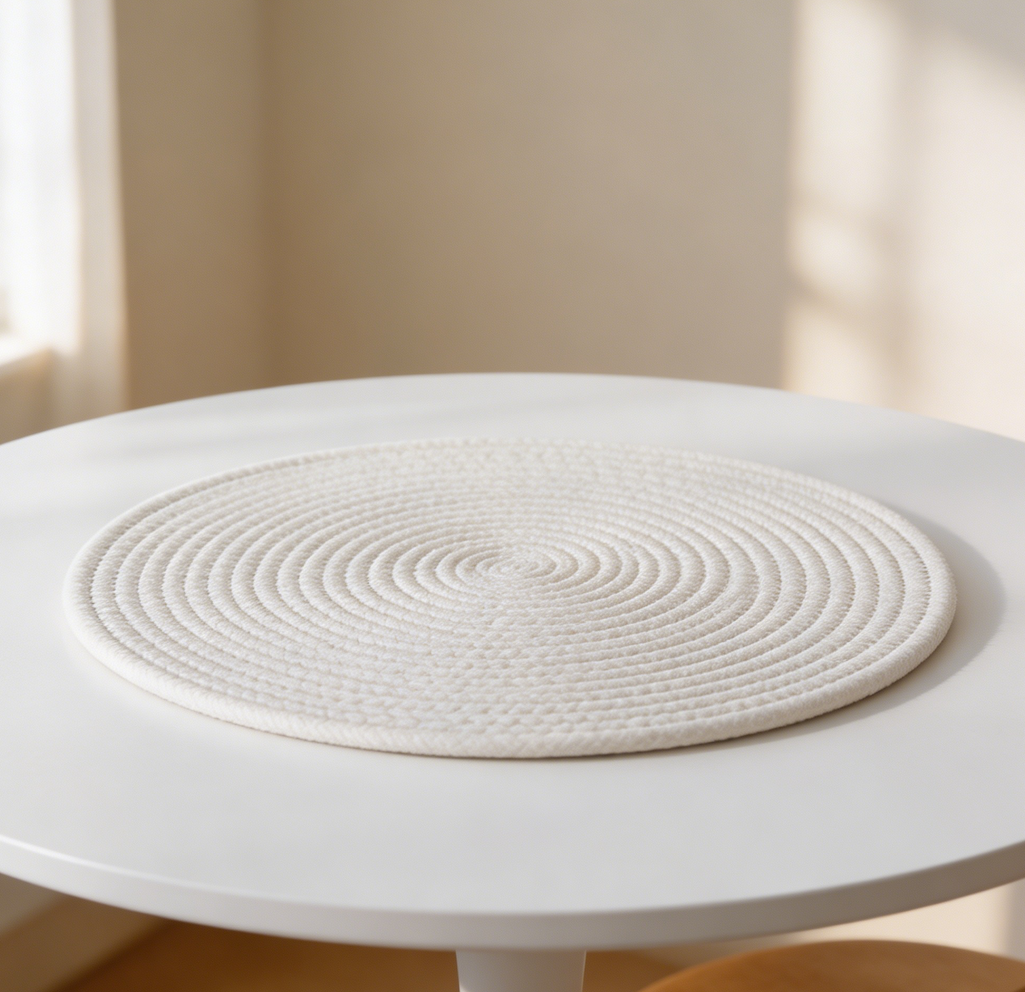 Round White Cotton Rope Woven Placemats Set of 8 - Image 2
