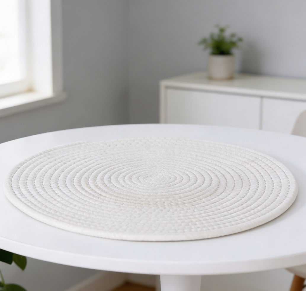Round White Cotton Rope Woven Placemats Set of 8
