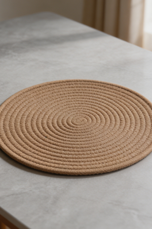 Round Brown Cotton Woven Placemats Set of 6 with Basket