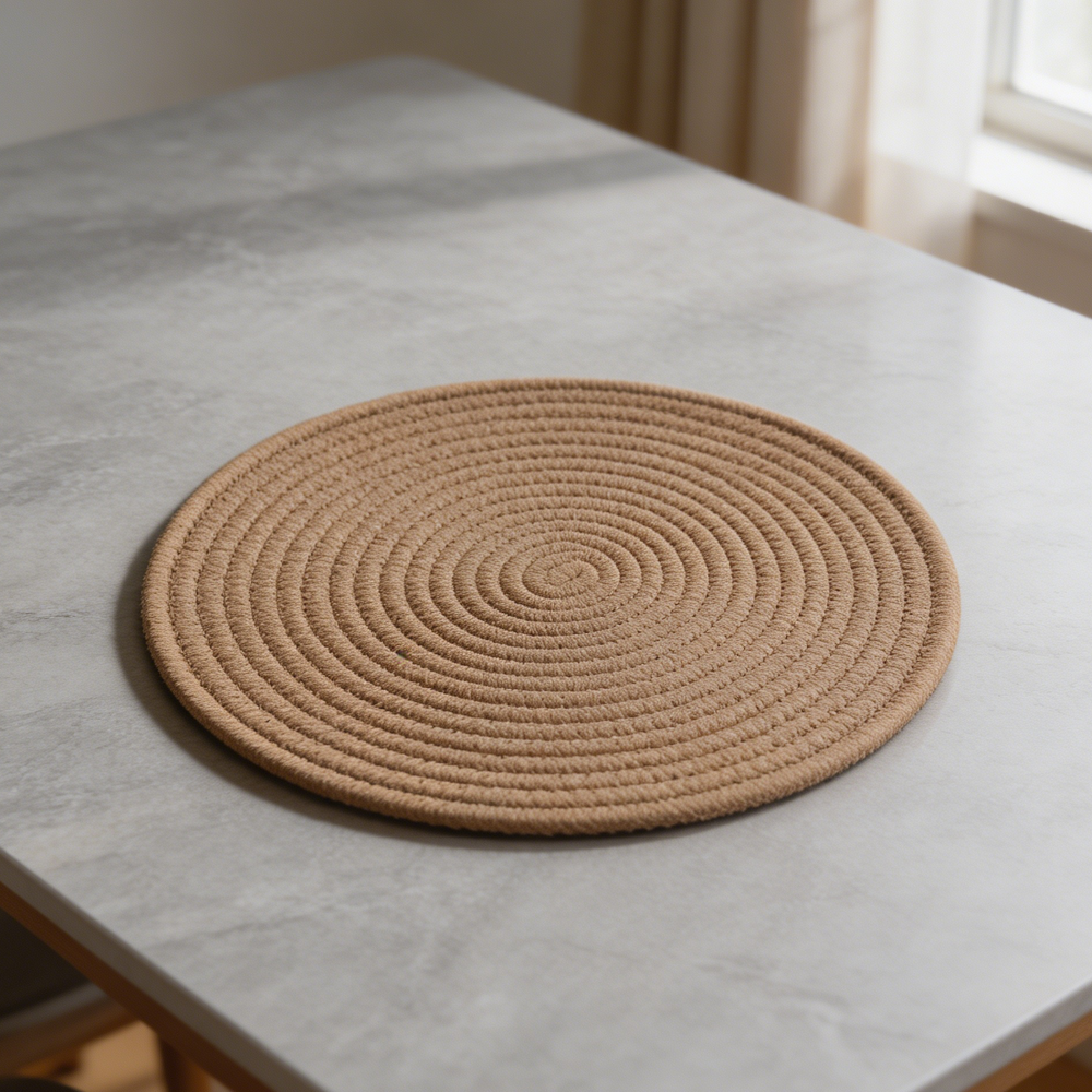 Round Brown Cotton Woven Placemats Set of 6 with Basket
