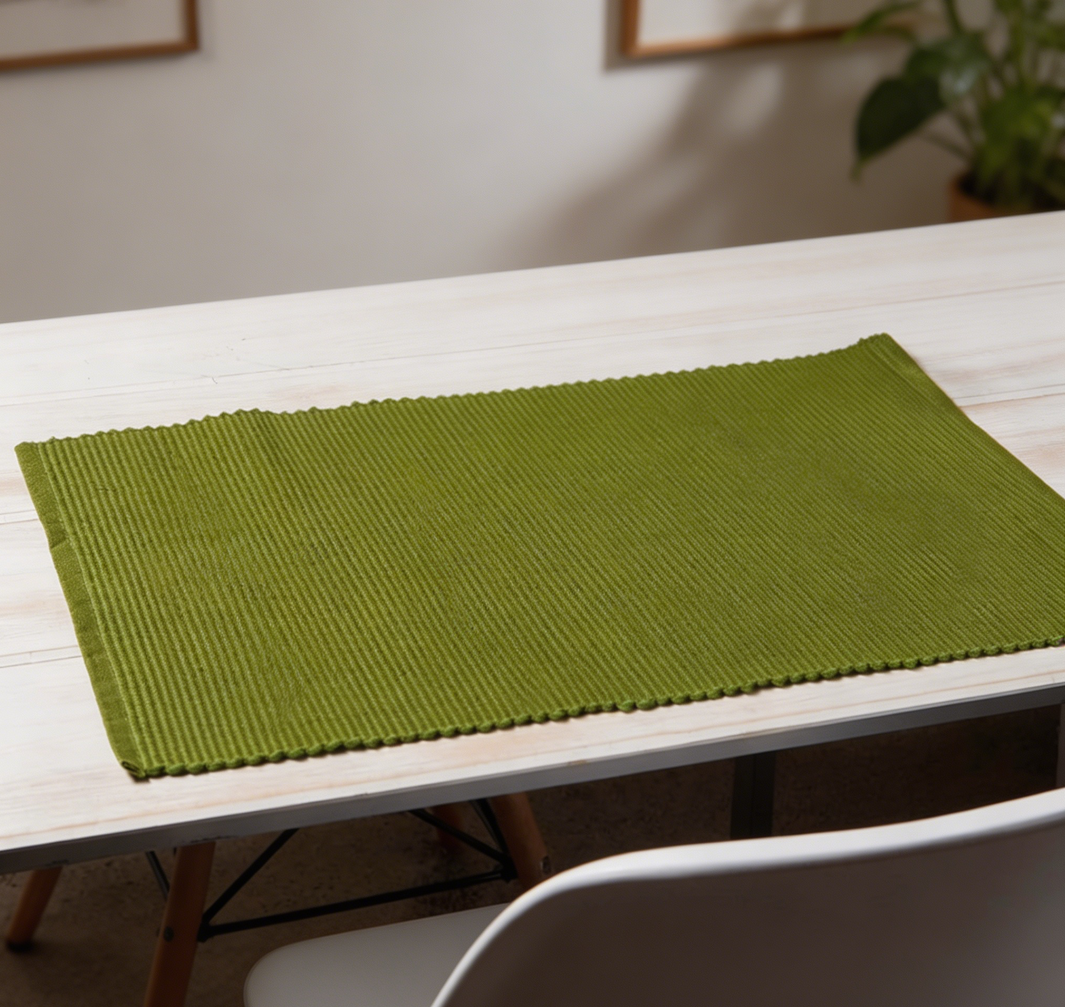 Fir Green Thick Ribbed Cotton Placemats Set of 4 - Image 2