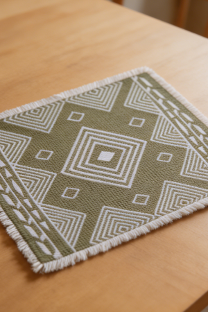 Rustic Fringed Green Cotton Placemats Set of 4