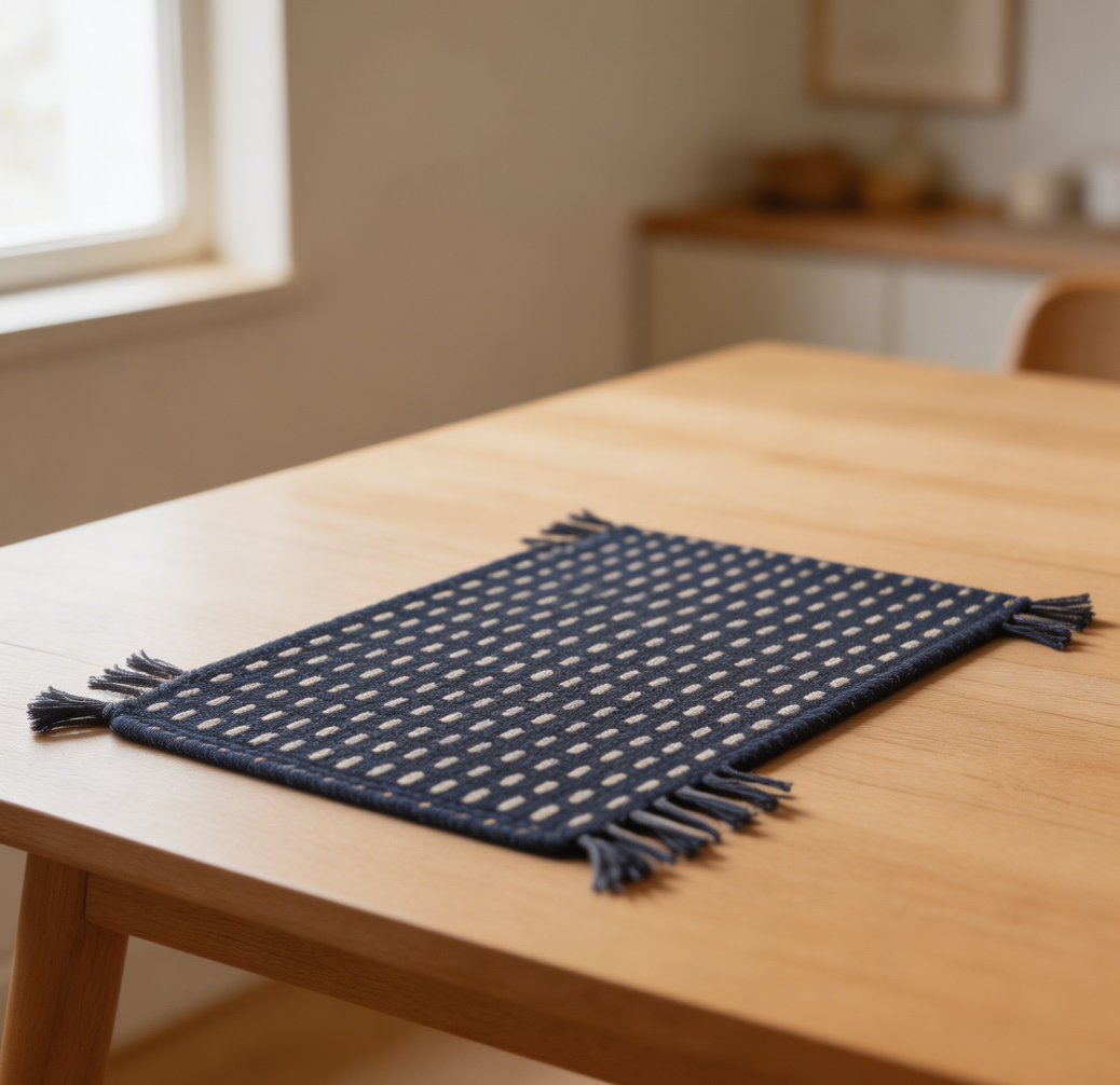 Navy Rustic Dashed Cotton Placemats Set of 4 - Image 2