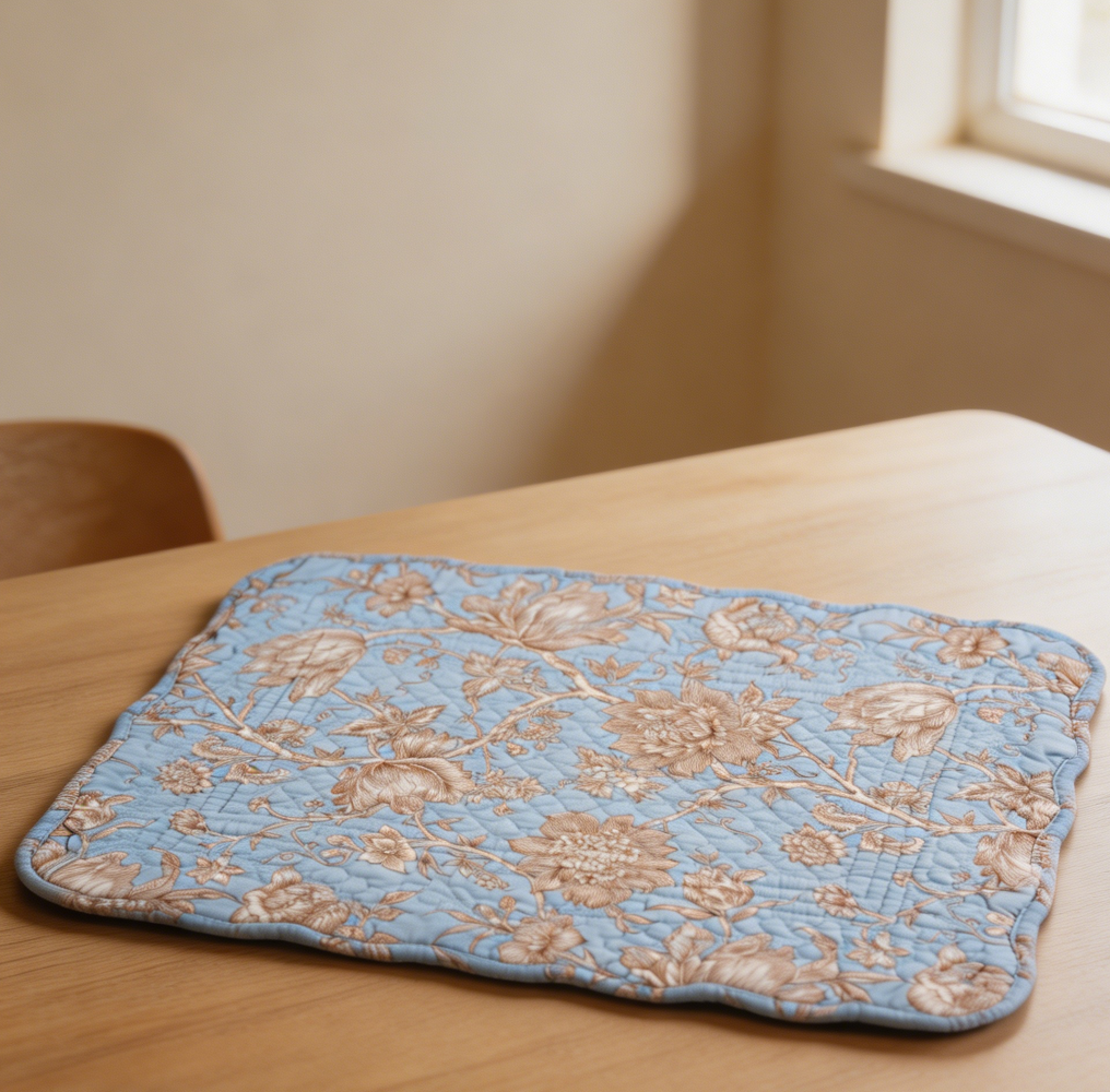 Blue Cream Floral Cotton Placemats Set of 6 - Image 2
