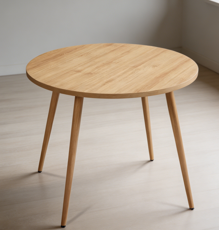 Round Natural Wood Dining Table Steel Legs - Image 2