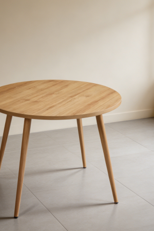 Round Natural Wood Dining Table Steel Legs