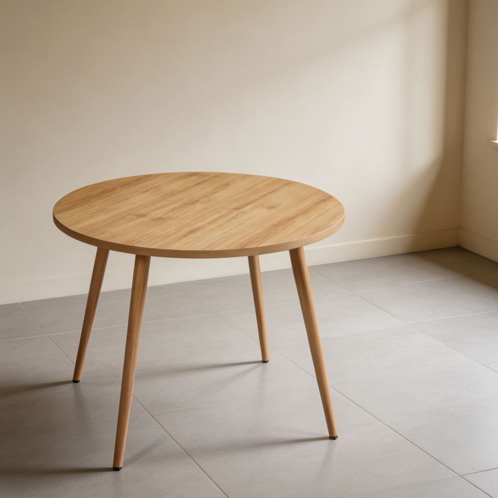 Round Natural Wood Dining Table Steel Legs