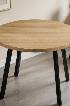 Round Natural Wood Dining Table Steel Legs