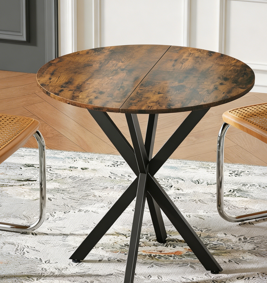 Round Rustic Brown Farmhouse Dining Table - Image 2