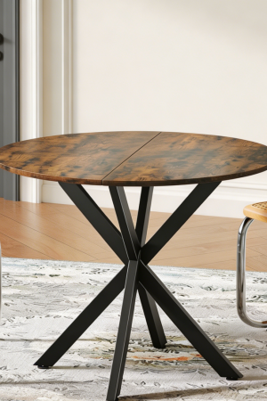 Round Rustic Brown Farmhouse Dining Table