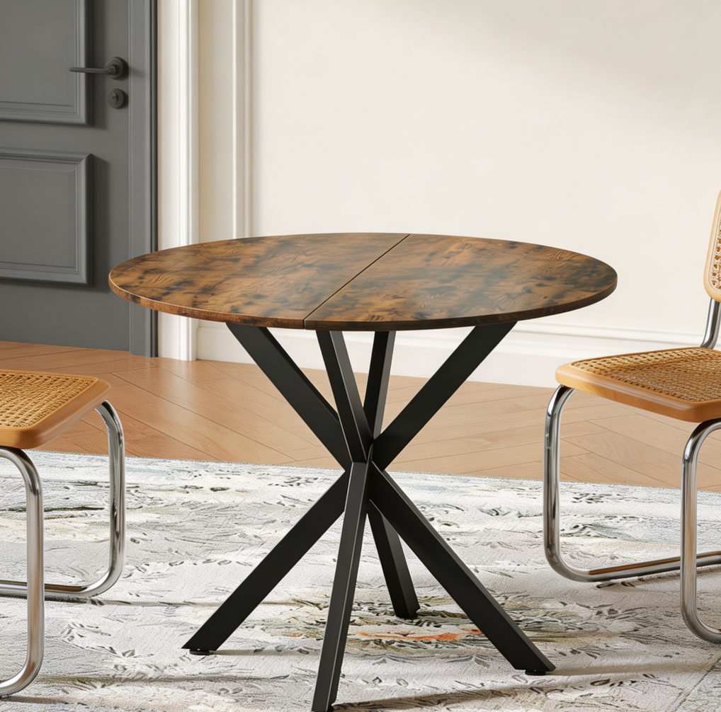 Round Rustic Brown Farmhouse Dining Table