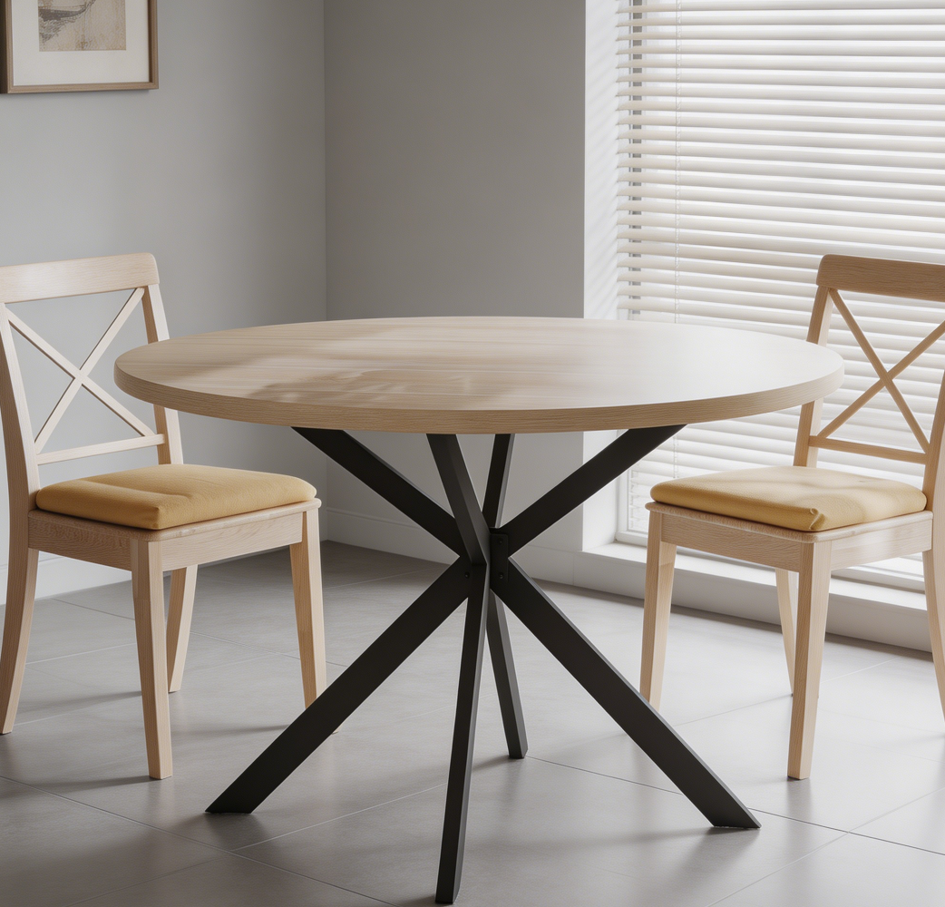 Round Natural Oak Farmhouse Dining Table - Image 2