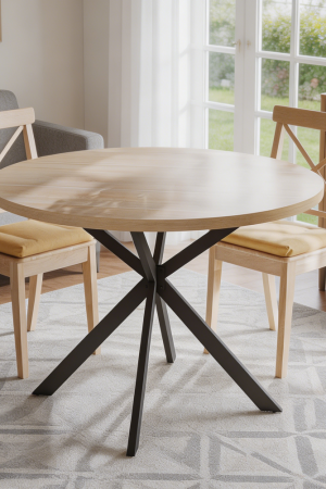 Round Natural Oak Farmhouse Dining Table