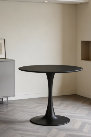 Round Black Tulip Dining Table Metal Pedestal