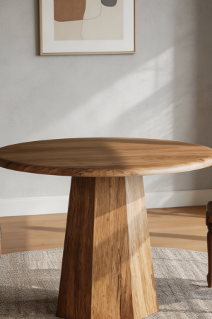 Round Oak Brown Dining Table Octagonal Base