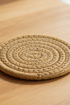 Brown Cotton Woven Coasters Set of 6 Round