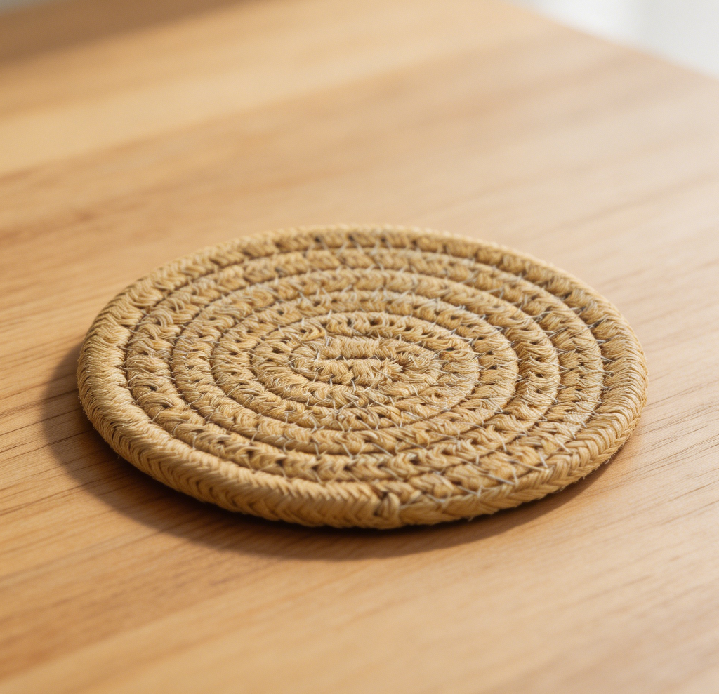 Brown Cotton Woven Coasters Set of 6 Round
