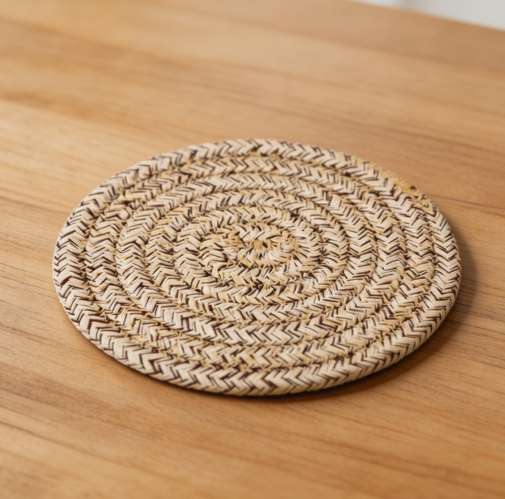Cotton Woven Coasters with Holder 8 Pcs Mixed Brown