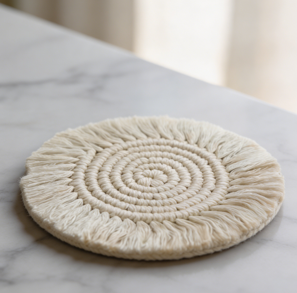 Cotton Macrame Coasters Set of 2 Handmade Absorbent - Image 2