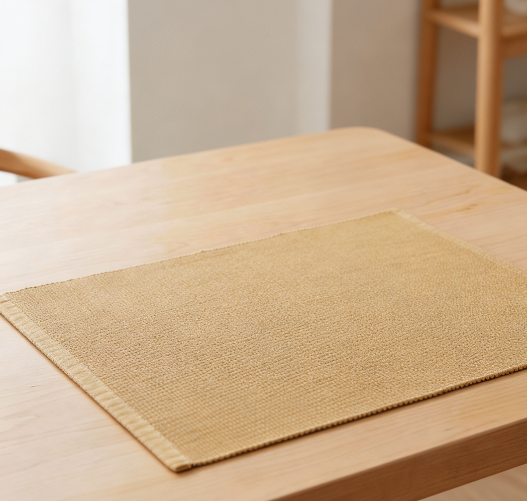 Solid Ribbed Beige Cotton Placemats Set of 4 - Image 2