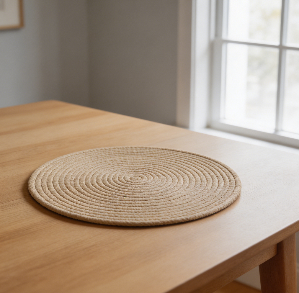 Round Khaki Cotton Rope Woven Placemats Set of 6 - Image 2