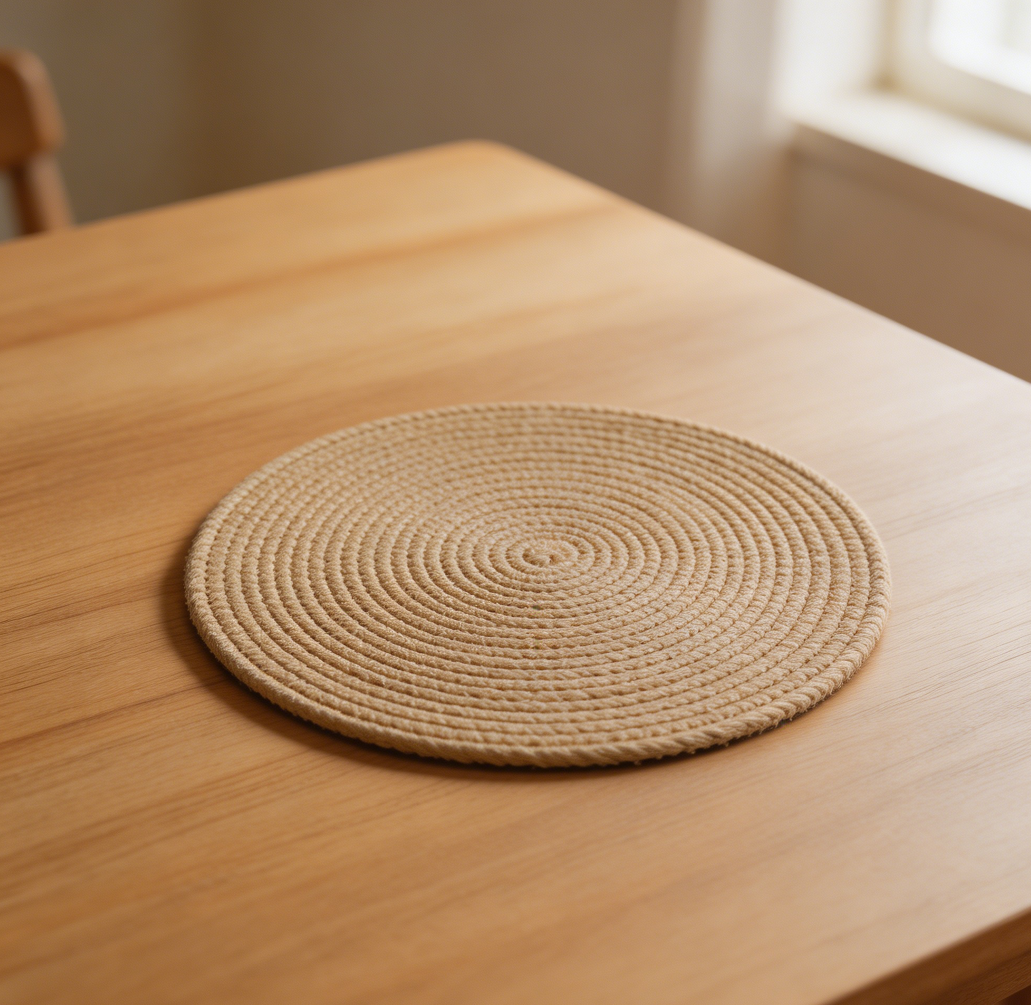Round Khaki Cotton Rope Woven Placemats Set of 6