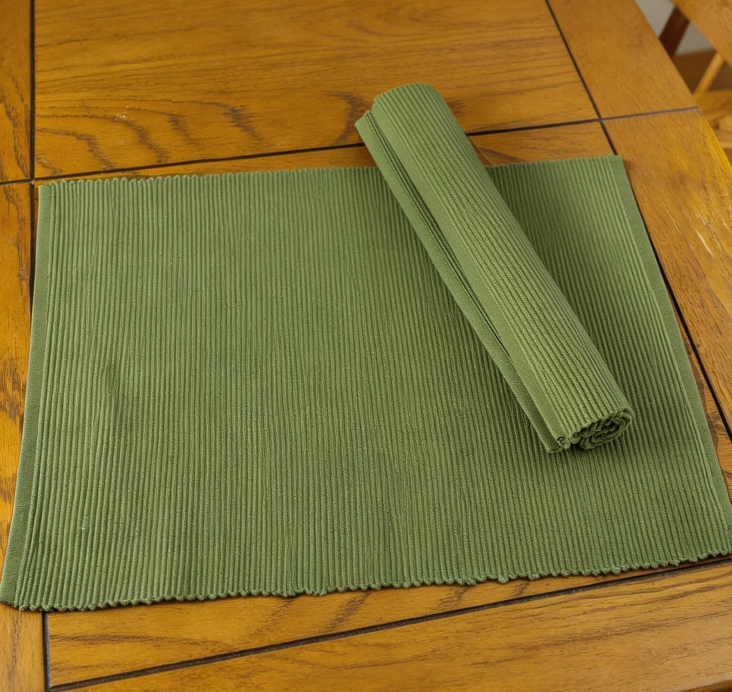Sage Cotton Solid Woven Ribbed Placemats Set of 6 - Image 2