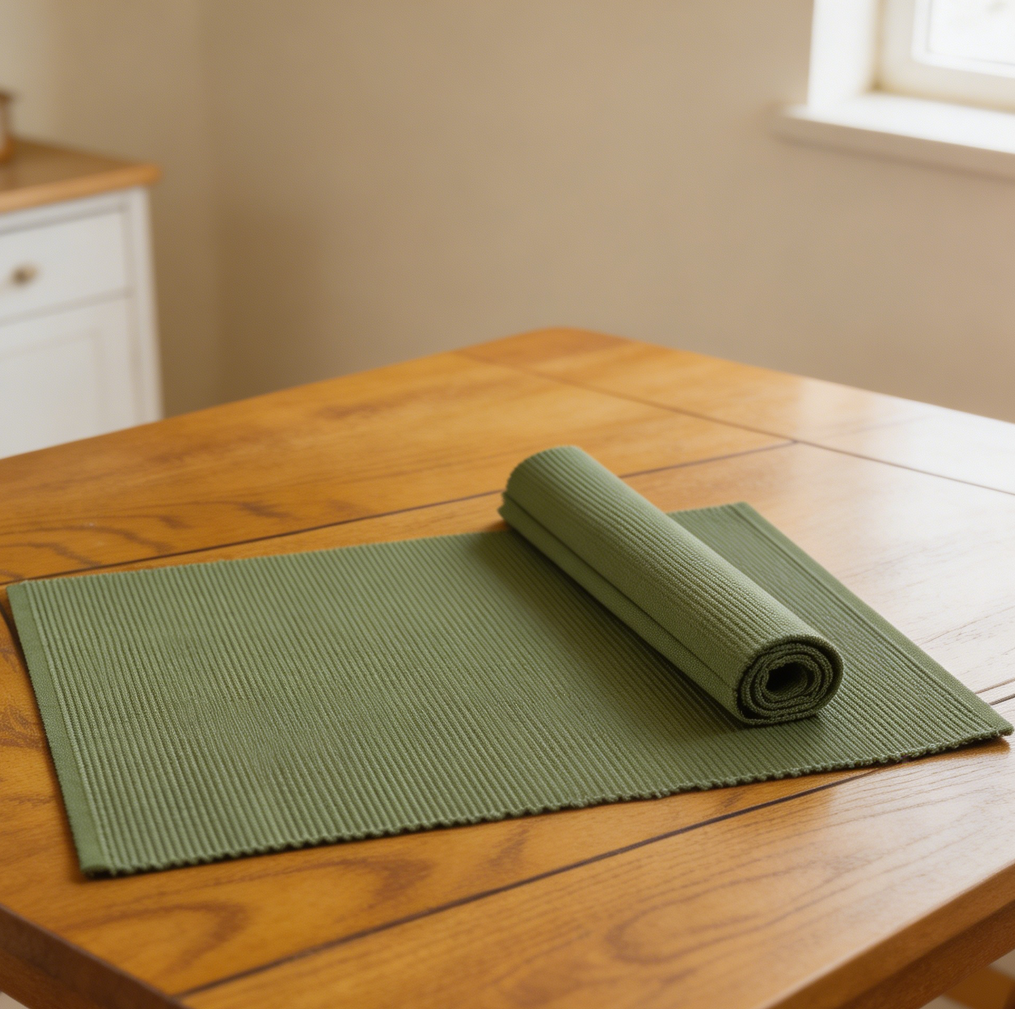 Sage Cotton Solid Woven Ribbed Placemats Set of 6