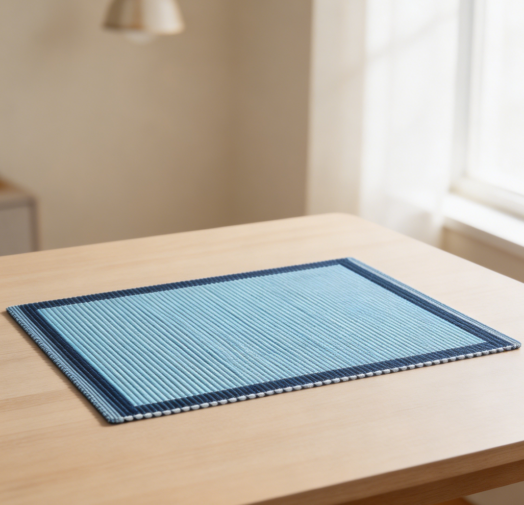 Blue/Navy Reversible Cotton Woven Placemats Set of 4 - Image 2